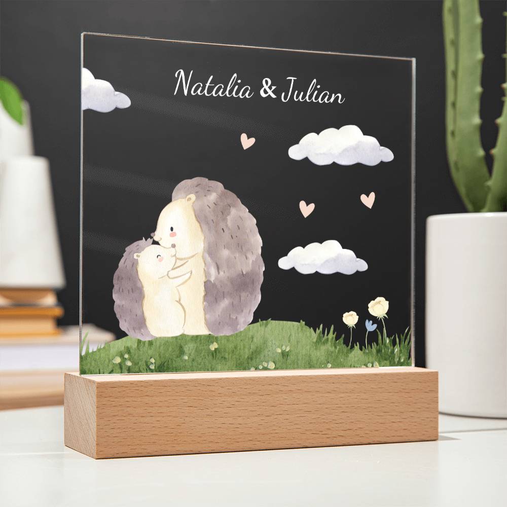 Watercolor Hedgehog Mom and Baby