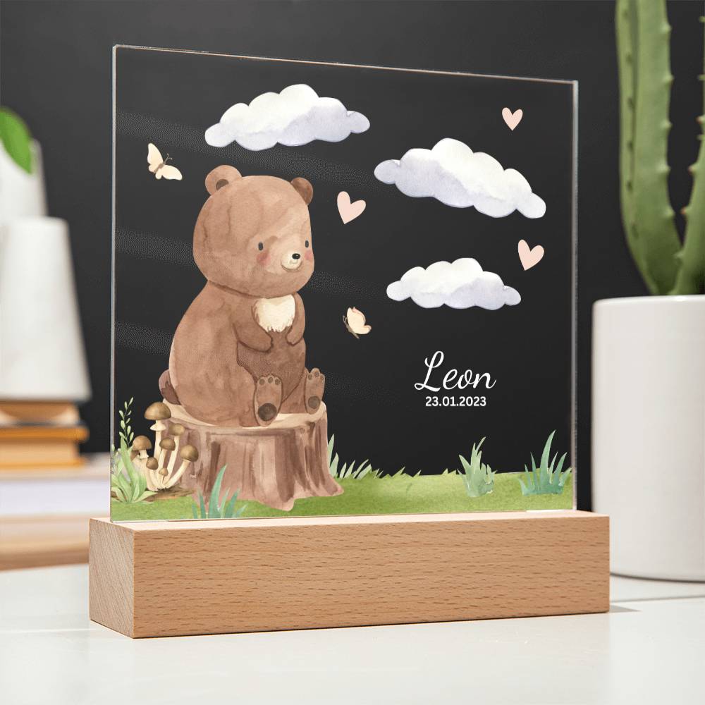 Watercolor Forest Bear and Clouds