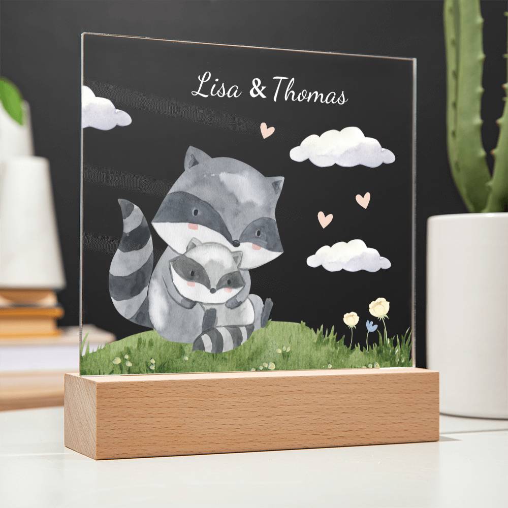 Watercolor Racoon Mom and Baby