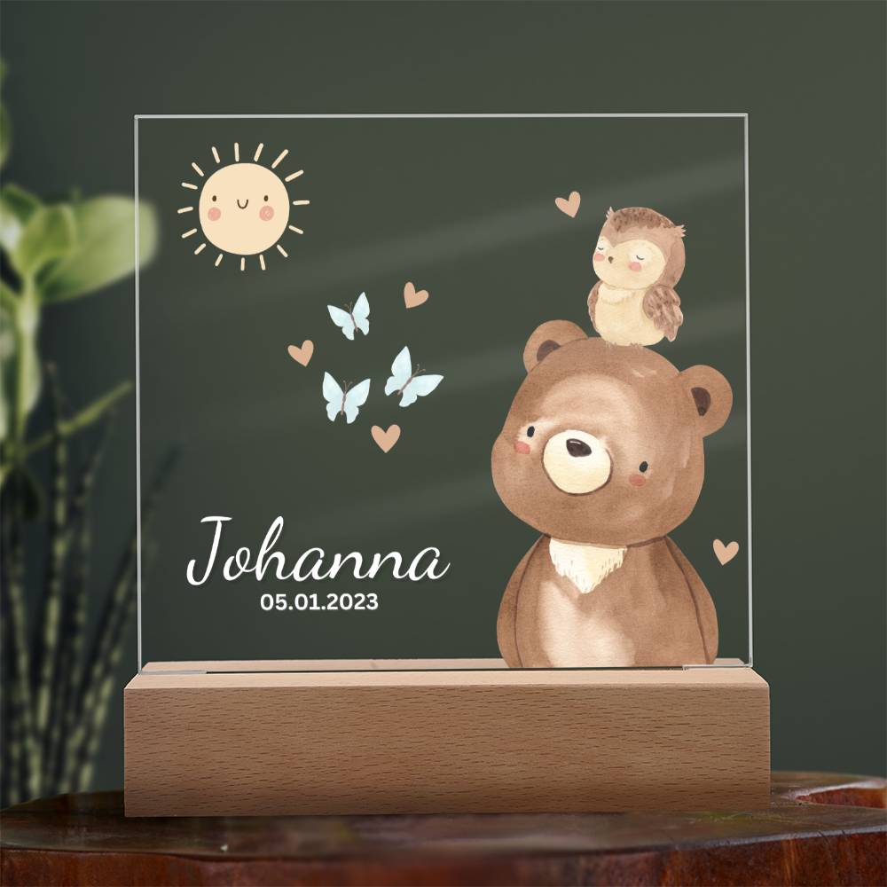 Watercolor Forest Bear and Owl