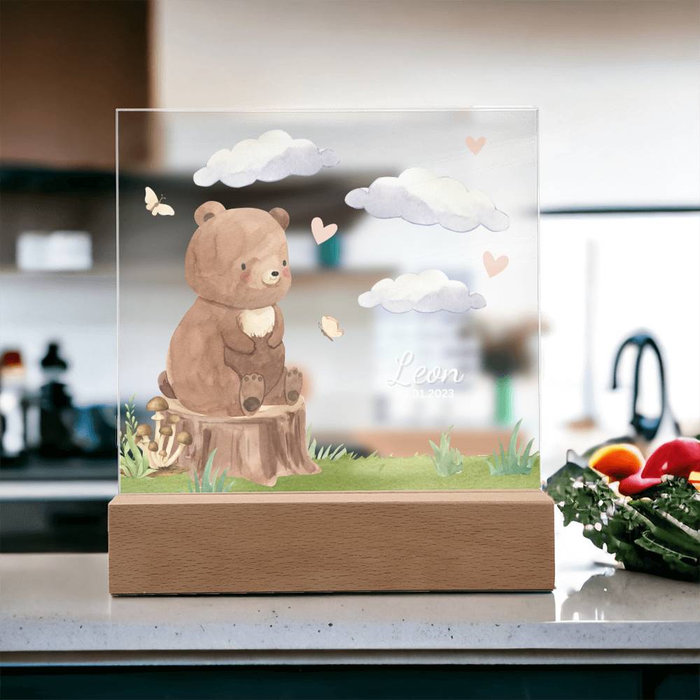 Watercolor Forest Bear and Clouds
