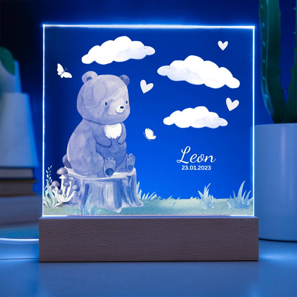 Watercolor Forest Bear and Clouds