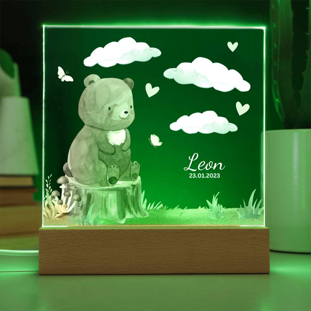 Watercolor Forest Bear and Clouds