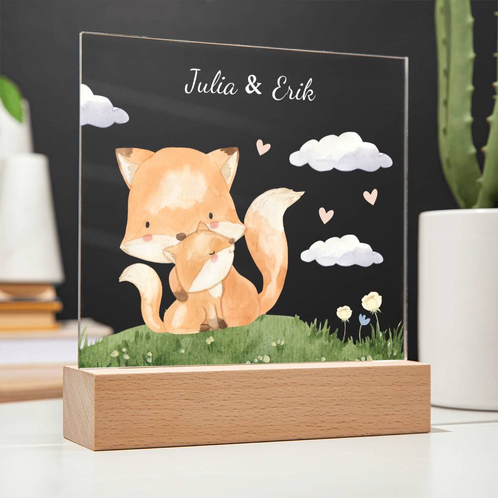 Watercolor Fox Mom and Baby