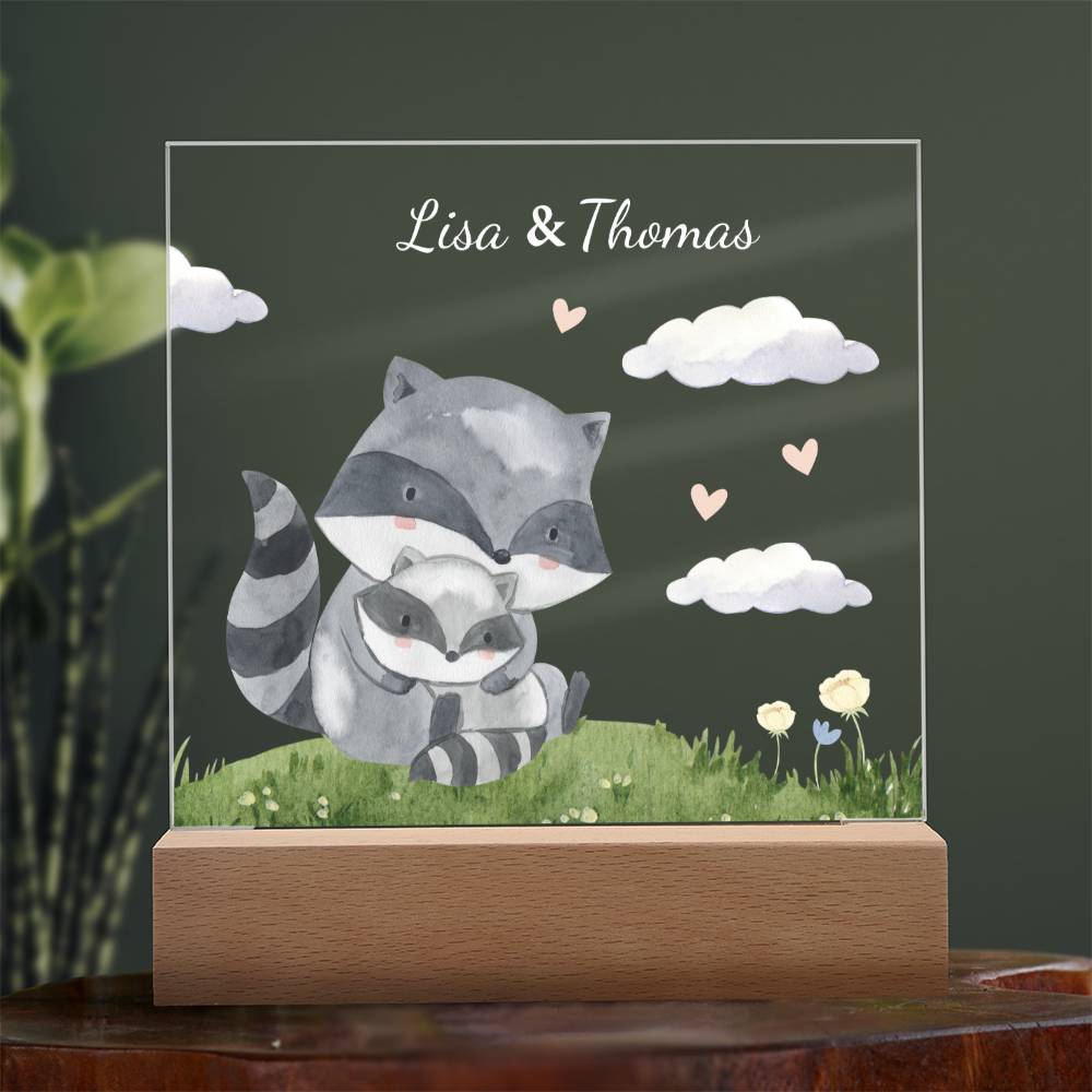 Watercolor Racoon Mom and Baby