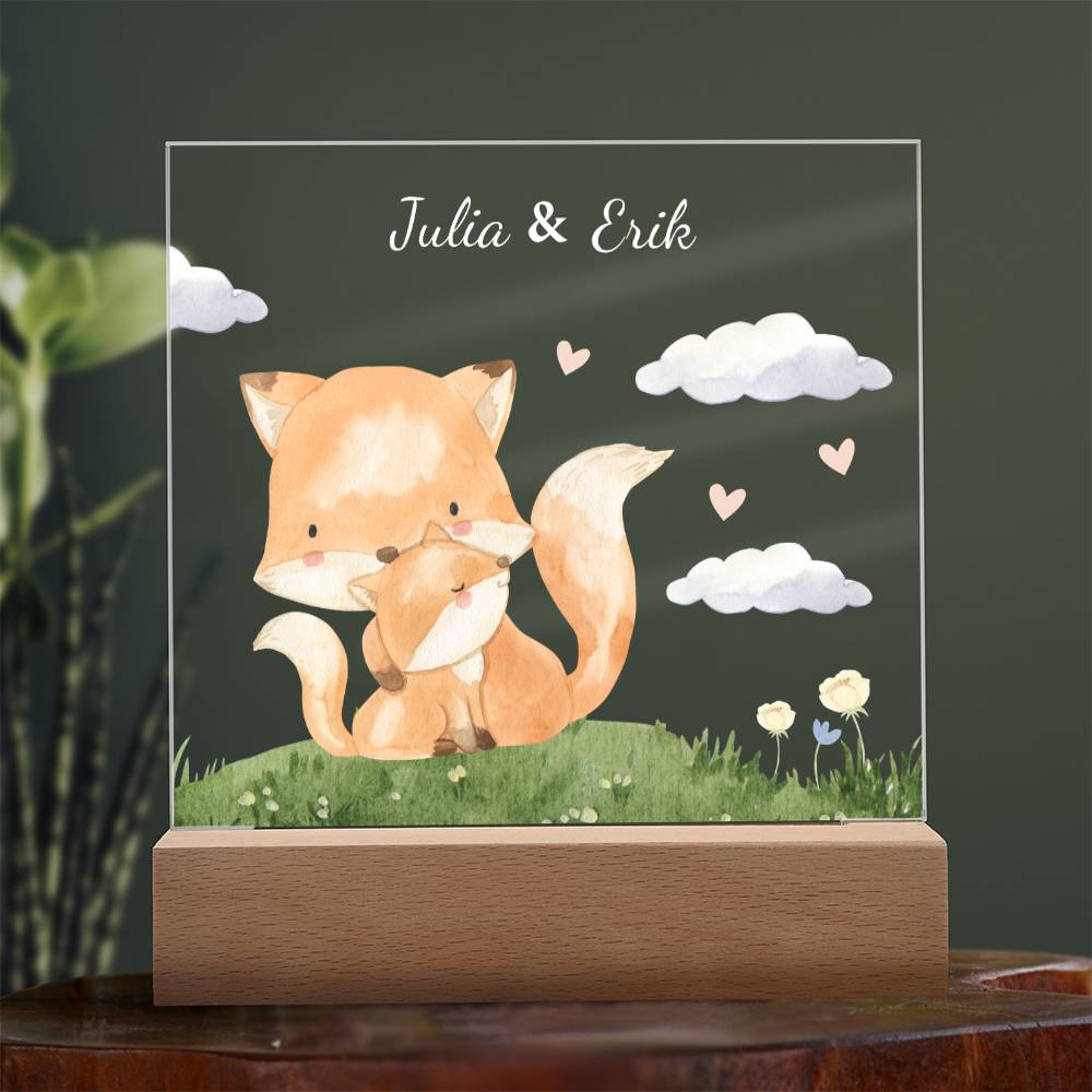 Watercolor Fox Mom and Baby