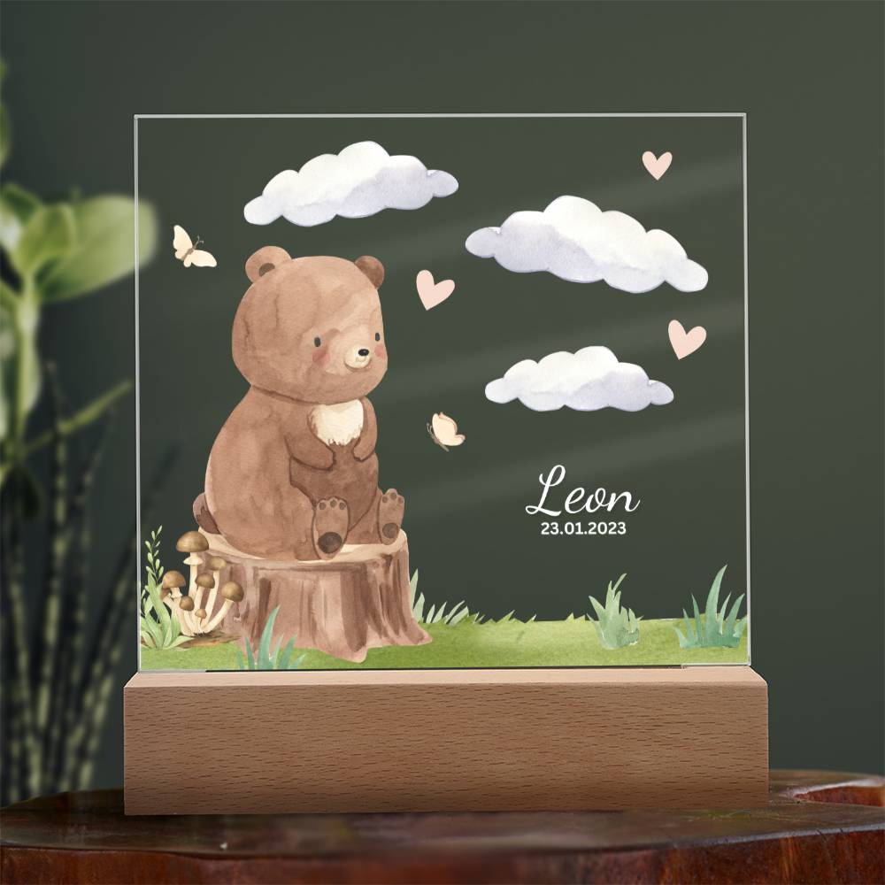 Watercolor Forest Bear and Clouds