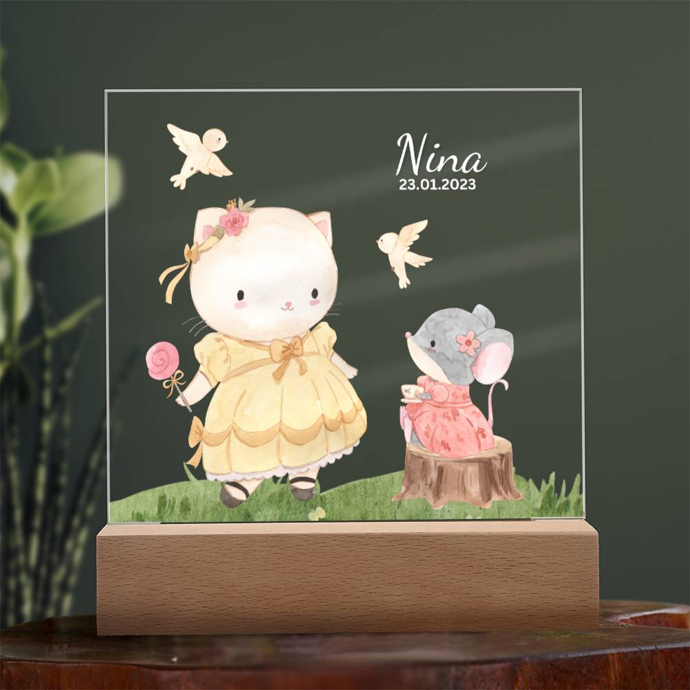 Watercolor Kitty and Mouse